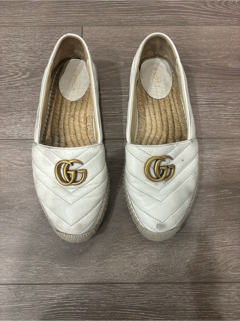 Gucci Cream Quilted Leather Espadrille Loafers with Double G